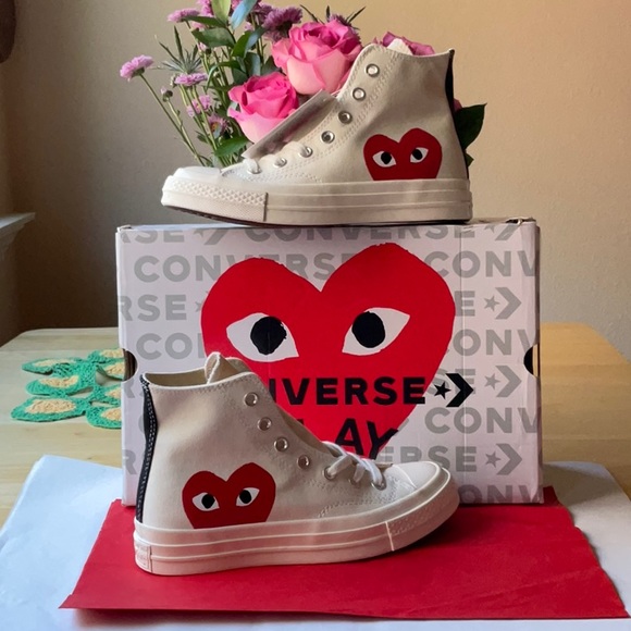 ❤️  DES GARÇONS PLAY X CONVERSE CHUCK TAYLOR HIDDEN HEART HIGH TOP SNEAKERS NWT - Picture 4 of 16
